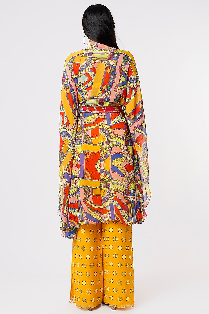 Dandelion Yellow Printed Kaftan Set by DiyaRajvvir at Pernia's Pop Up Shop