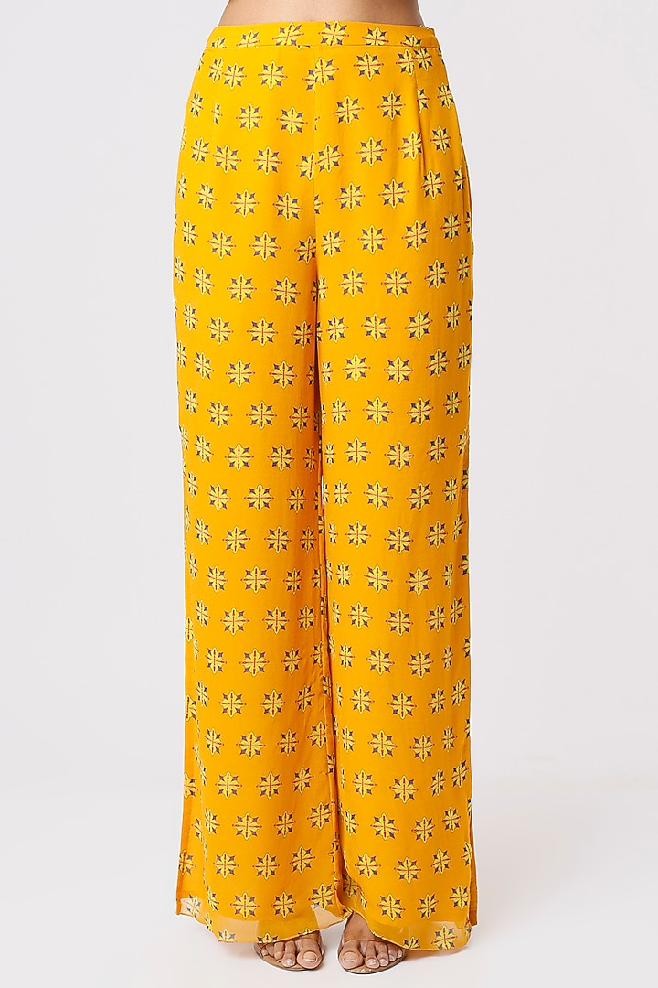 Dandelion Yellow Printed Kaftan Set by DiyaRajvvir at Pernia's Pop Up Shop