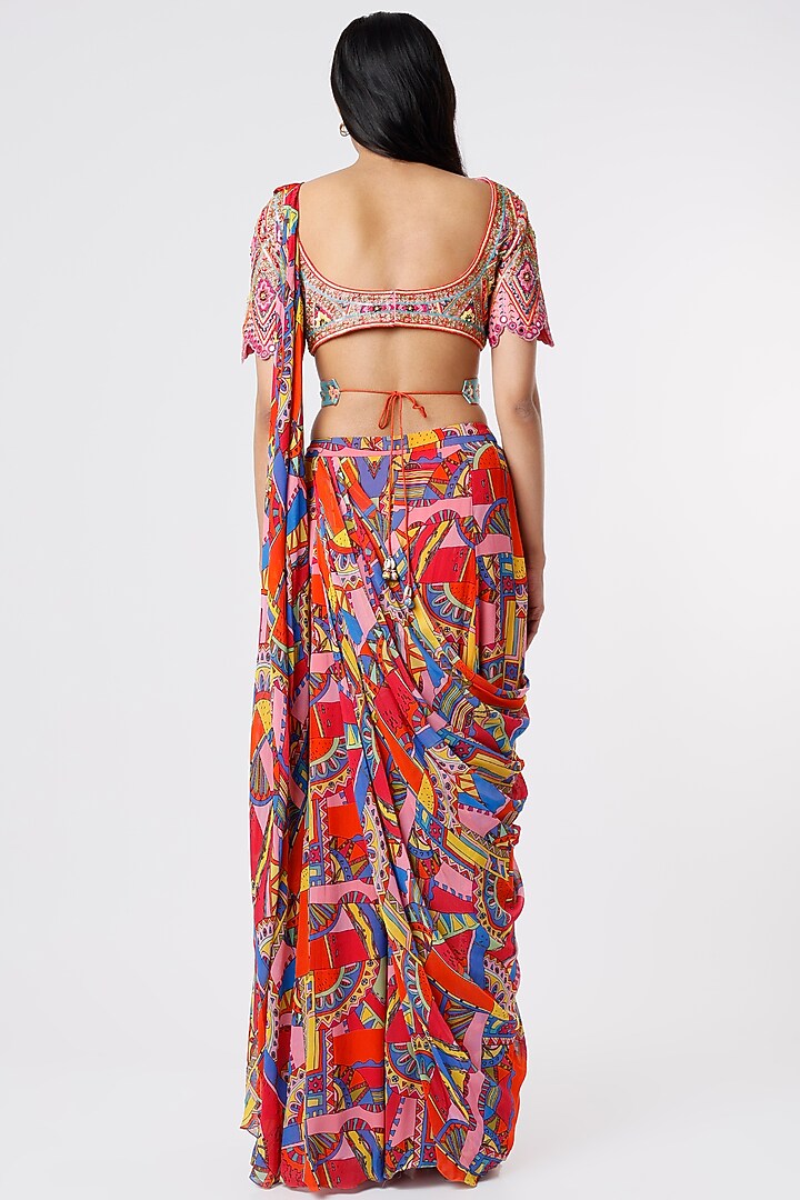 Multi-Colored Printed Dhoti Skirt Set With Cape by DiyaRajvvir at Pernia's Pop Up Shop