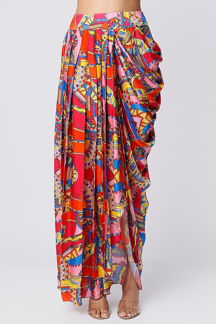 Multi-Colored Printed Dhoti Skirt Set With Cape by DiyaRajvvir at Pernia's Pop Up Shop