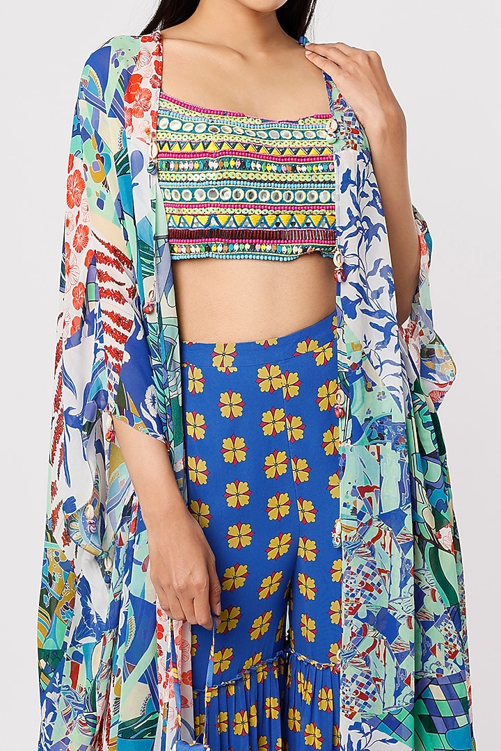Multi-Colored Cape Set With Print by DiyaRajvvir at Pernia's Pop Up Shop