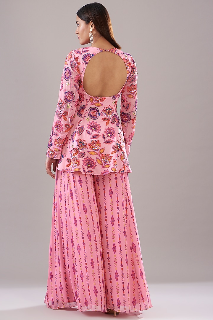 Blush Pink Modal & Georgette Printed Wedding Sharara Set by DiyaRajvvir at Pernia's Pop Up Shop