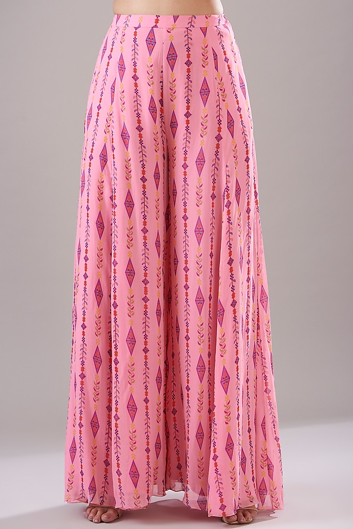 Blush Pink Modal & Georgette Printed Wedding Sharara Set by DiyaRajvvir at Pernia's Pop Up Shop