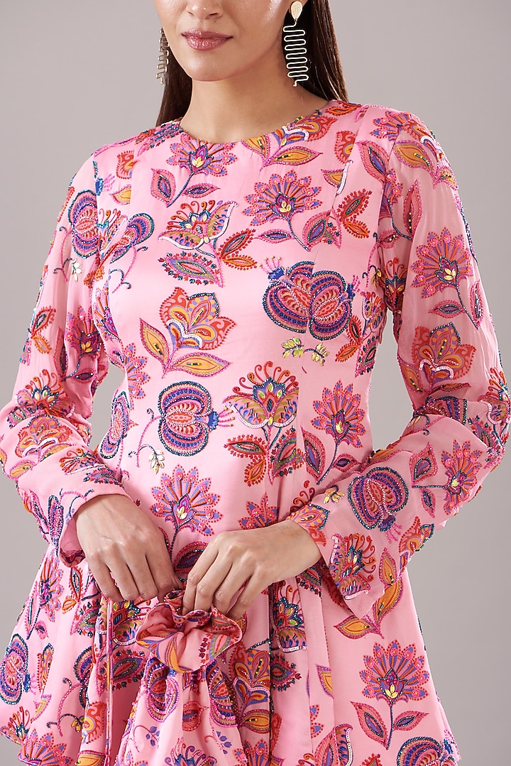 Blush Pink Modal & Georgette Printed Wedding Sharara Set by DiyaRajvvir at Pernia's Pop Up Shop