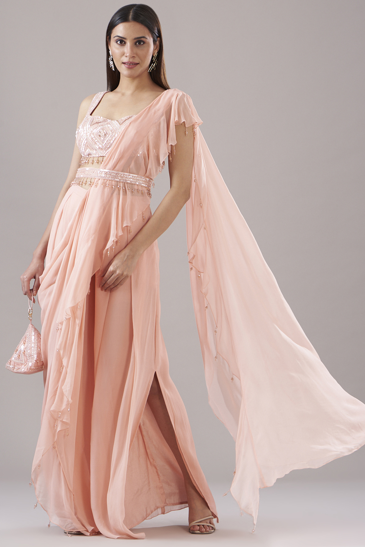 Peach Cotton Silk & Georgette Gharara Wedding Saree Set by DiyaRajvvir at Pernia's Pop Up Shop