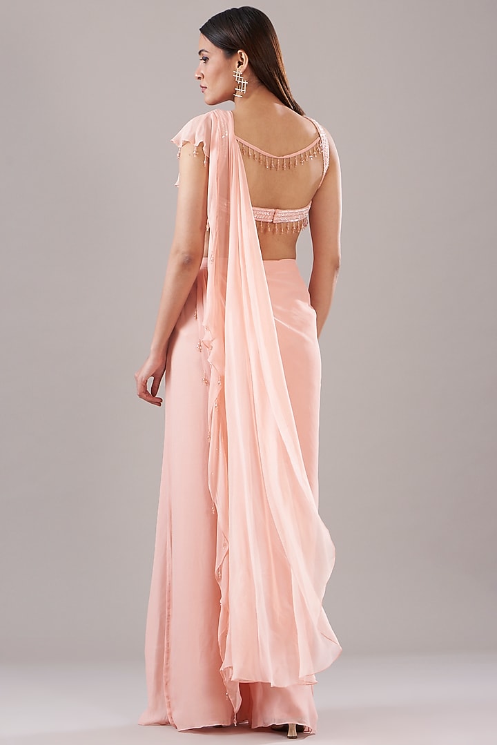 Peach Cotton Silk & Georgette Gharara Wedding Saree Set by DiyaRajvvir at Pernia's Pop Up Shop