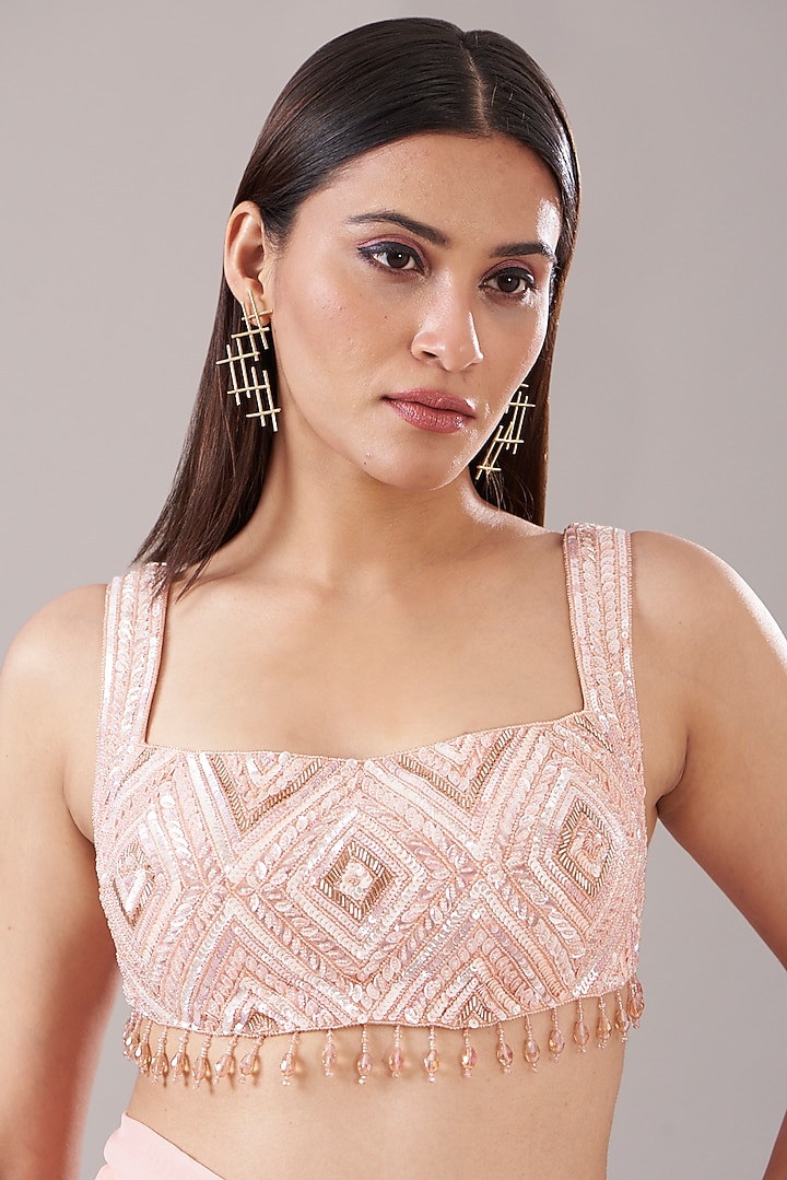 Peach Cotton Silk & Georgette Gharara Wedding Saree Set by DiyaRajvvir at Pernia's Pop Up Shop