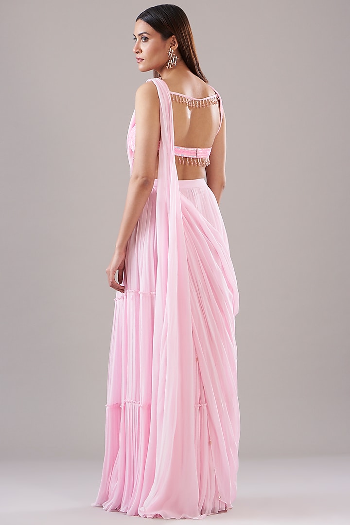 Lilac Cotton Silk & Georgette Skirt Wedding Saree Set by DiyaRajvvir at Pernia's Pop Up Shop