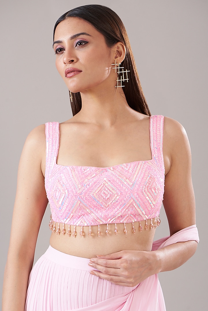 Lilac Cotton Silk & Georgette Skirt Wedding Saree Set by DiyaRajvvir at Pernia's Pop Up Shop