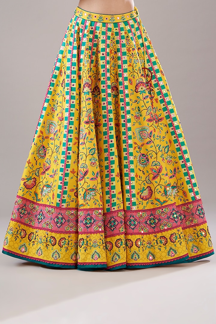 Yellow Cotton Silk & Raw Silk Printed Wedding Lehenga Set by DiyaRajvvir at Pernia's Pop Up Shop