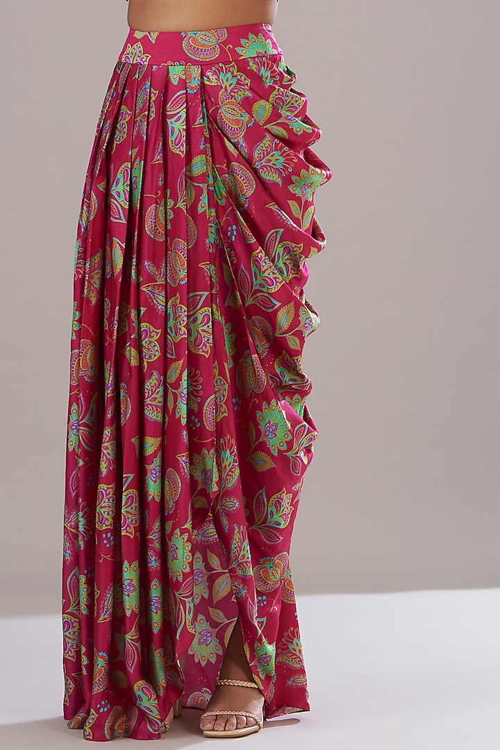 Crimson Red Modal Printed Skirt Set by DiyaRajvvir at Pernia's Pop Up Shop