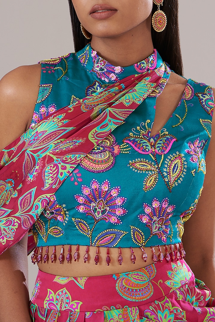 Crimson Red Modal Printed Skirt Set by DiyaRajvvir at Pernia's Pop Up Shop