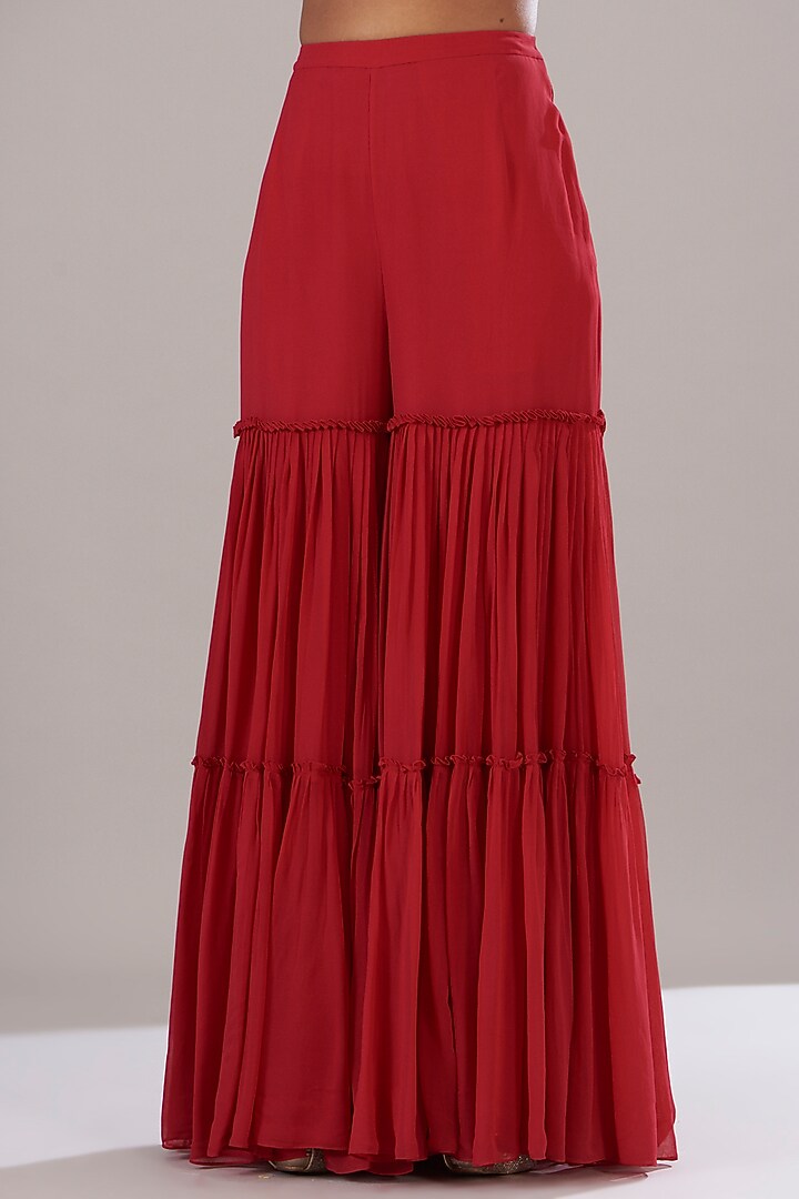 Crimson Red Cotton Silk & Georgette Printed Cape Set by DiyaRajvvir at Pernia's Pop Up Shop