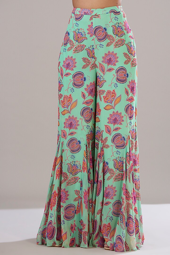 Mint Green Cotton Silk & Georgette Printed Cape Set by DiyaRajvvir at Pernia's Pop Up Shop