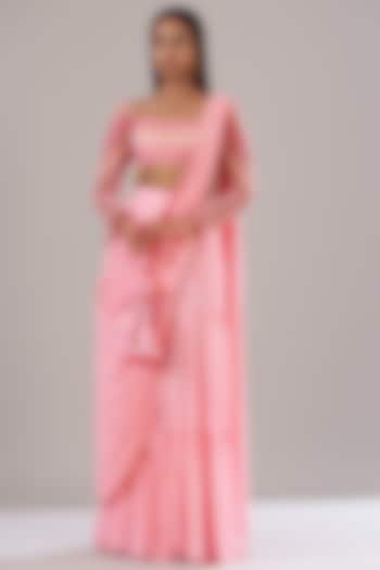 Blush Pink Tulle & Georgette Skirt Saree Set by DiyaRajvvir