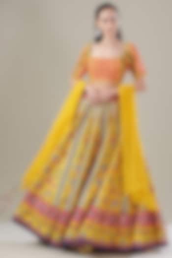 Yellow Tulle & Georgette Printed Wedding Lehenga Set by DiyaRajvvir at Pernia's Pop Up Shop