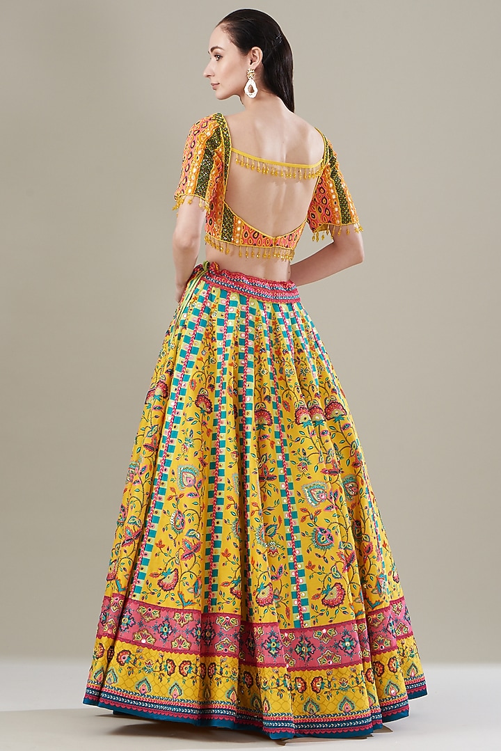 Yellow Tulle & Georgette Printed Wedding Lehenga Set by DiyaRajvvir at Pernia's Pop Up Shop