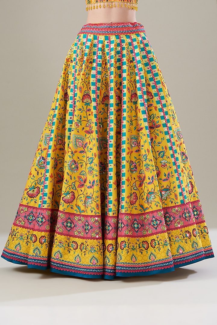 Yellow Tulle & Georgette Printed Wedding Lehenga Set by DiyaRajvvir at Pernia's Pop Up Shop