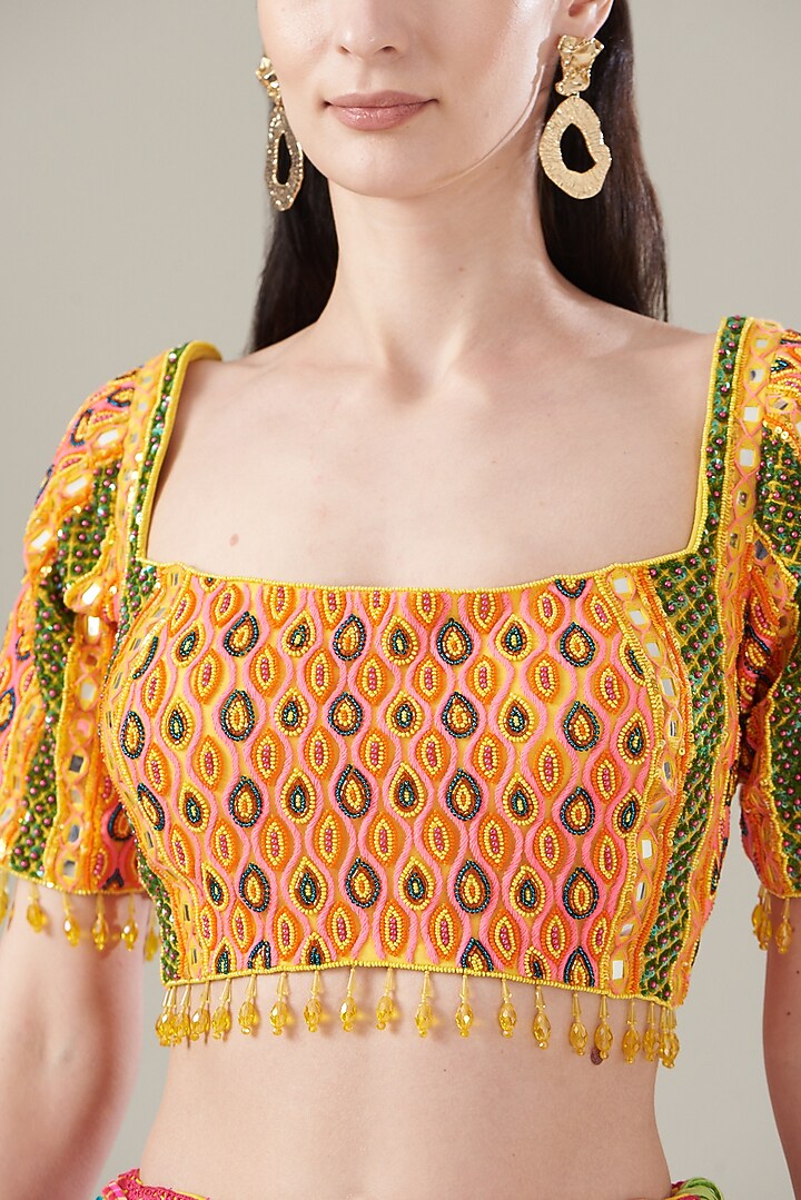 Yellow Tulle & Georgette Printed Wedding Lehenga Set by DiyaRajvvir at Pernia's Pop Up Shop