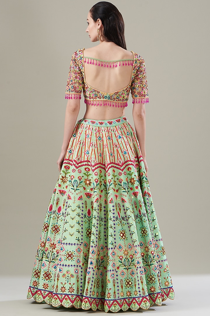 Mint Green Tulle & Georgette Printed Wedding Lehenga Set by DiyaRajvvir at Pernia's Pop Up Shop