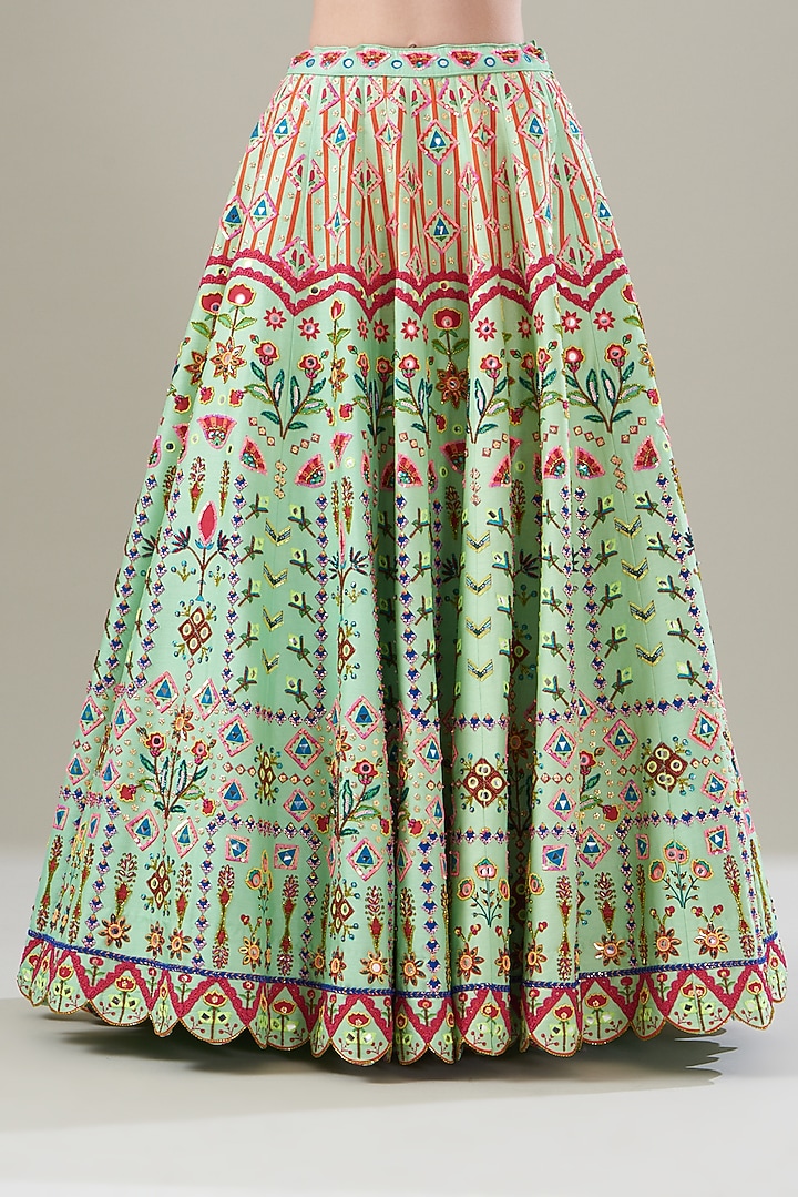 Mint Green Tulle & Georgette Printed Wedding Lehenga Set by DiyaRajvvir at Pernia's Pop Up Shop