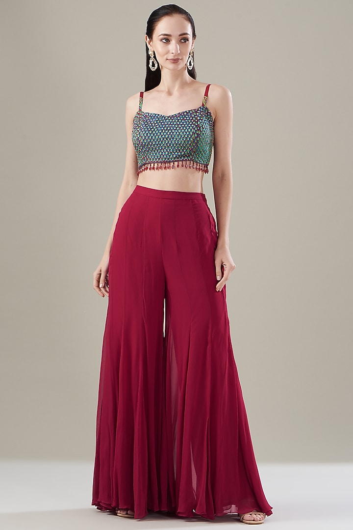Crimson Red Cotton Silk Printed Cape Set by DiyaRajvvir at Pernia's Pop Up Shop