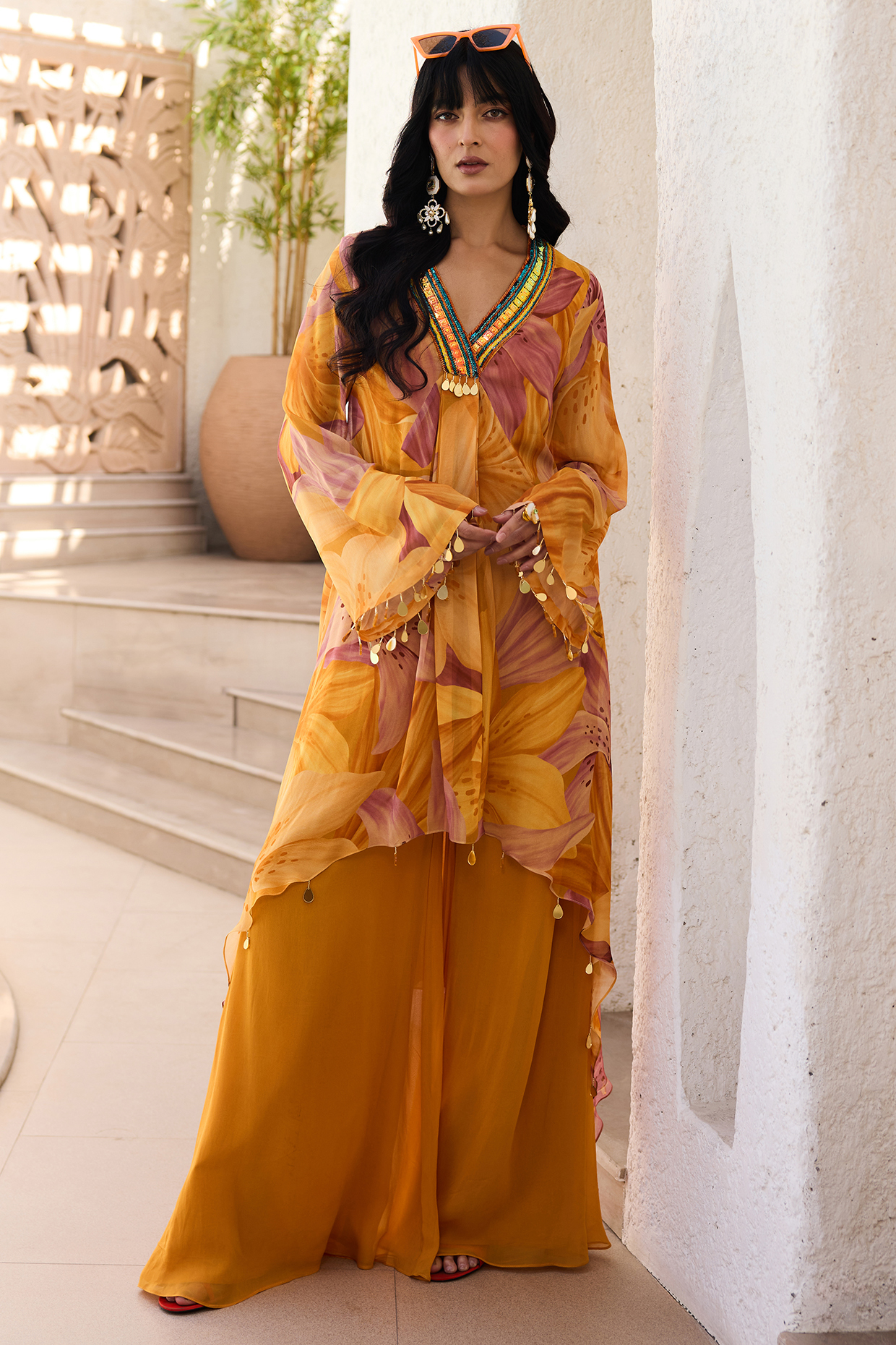 Yellow Georgette Lily Printed Kurta Set by DiyaRajvvir at Pernia's Pop Up Shop