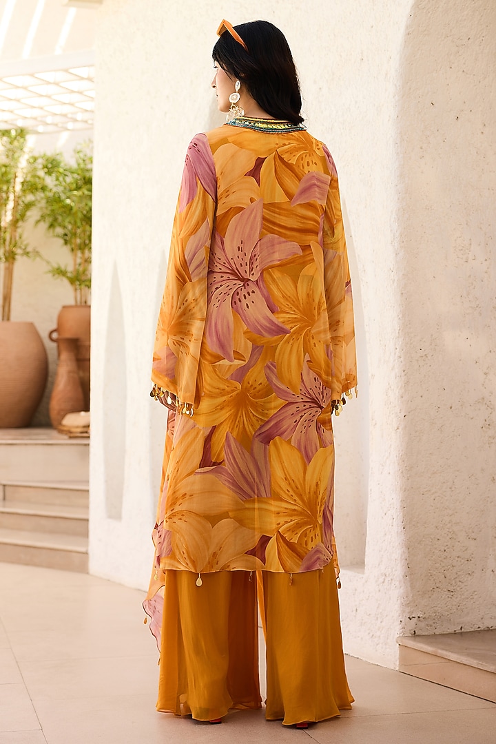 Yellow Georgette Lily Printed Kurta Set by DiyaRajvvir at Pernia's Pop Up Shop