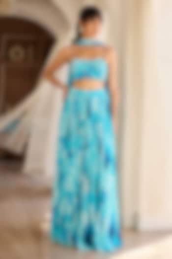 Blue Georgette Petal Printed Gathered Skirt Set by DiyaRajvvir at Pernia's Pop Up Shop