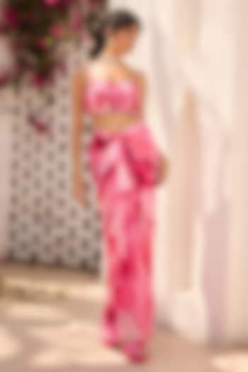 Blush Pink Georgette Petal Printed Draped Skirt Set by DiyaRajvvir at Pernia's Pop Up Shop
