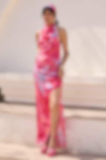 Blush Pink Crepe Petal Printed Cowl Maxi Vacation Dress by DiyaRajvvir at Pernia's Pop Up Shop