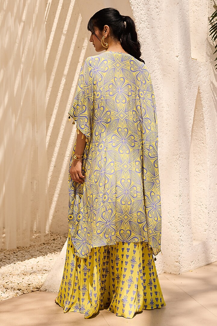 Yellow Crepe Printed Asymmetric Tunic Set by DiyaRajvvir at Pernia's Pop Up Shop