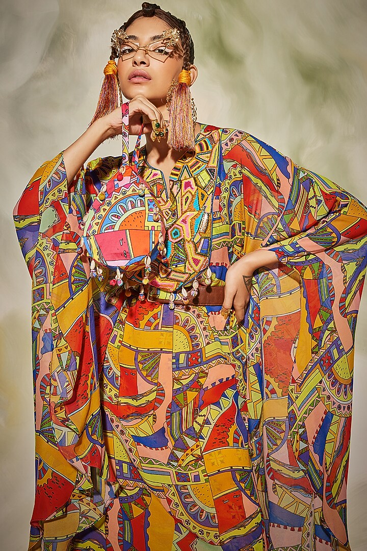 Multi-Colored Printed Kaftan Set by DiyaRajvvir at Pernia's Pop Up Shop
