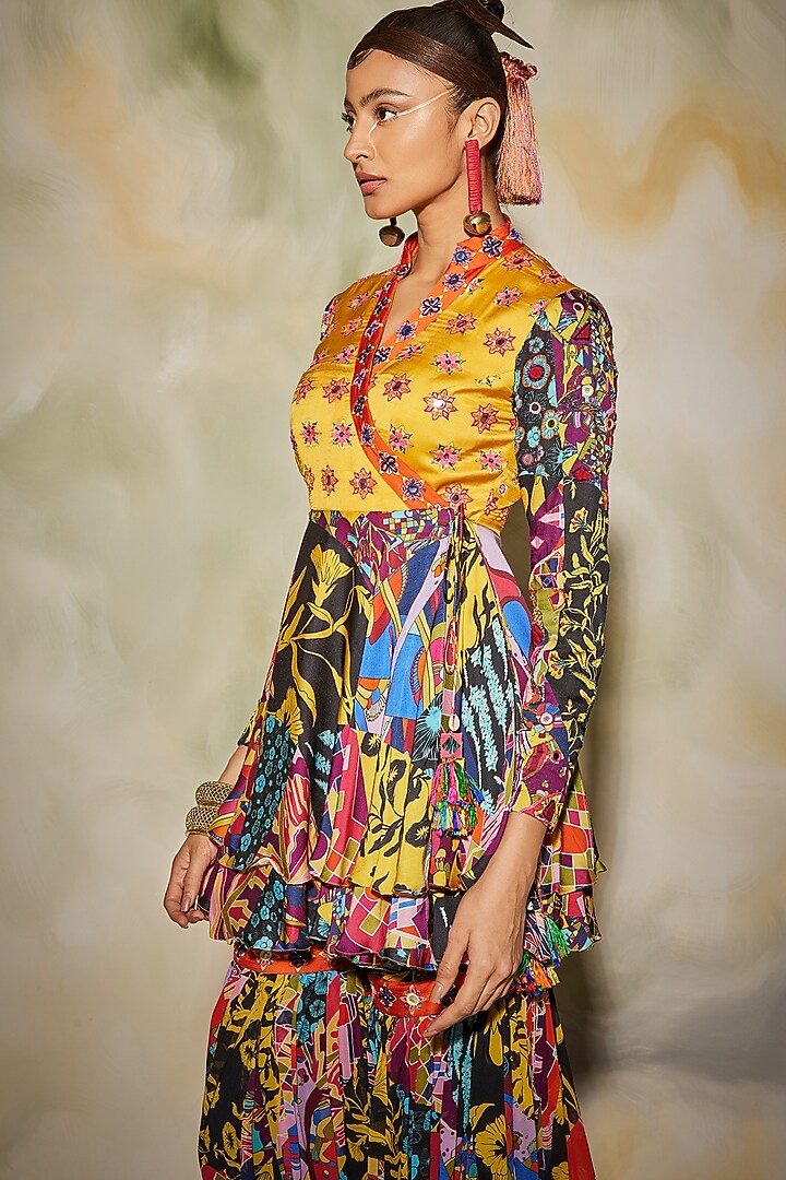 Yellow & Blue Aztec Printed Gharara Set by DiyaRajvvir at Pernia's Pop Up Shop