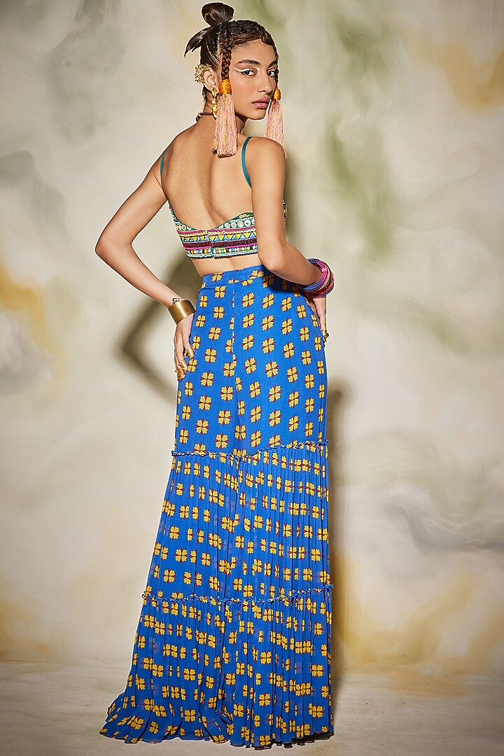 Blue Georgette Embroidered Gharara Set by DiyaRajvvir at Pernia's Pop Up Shop