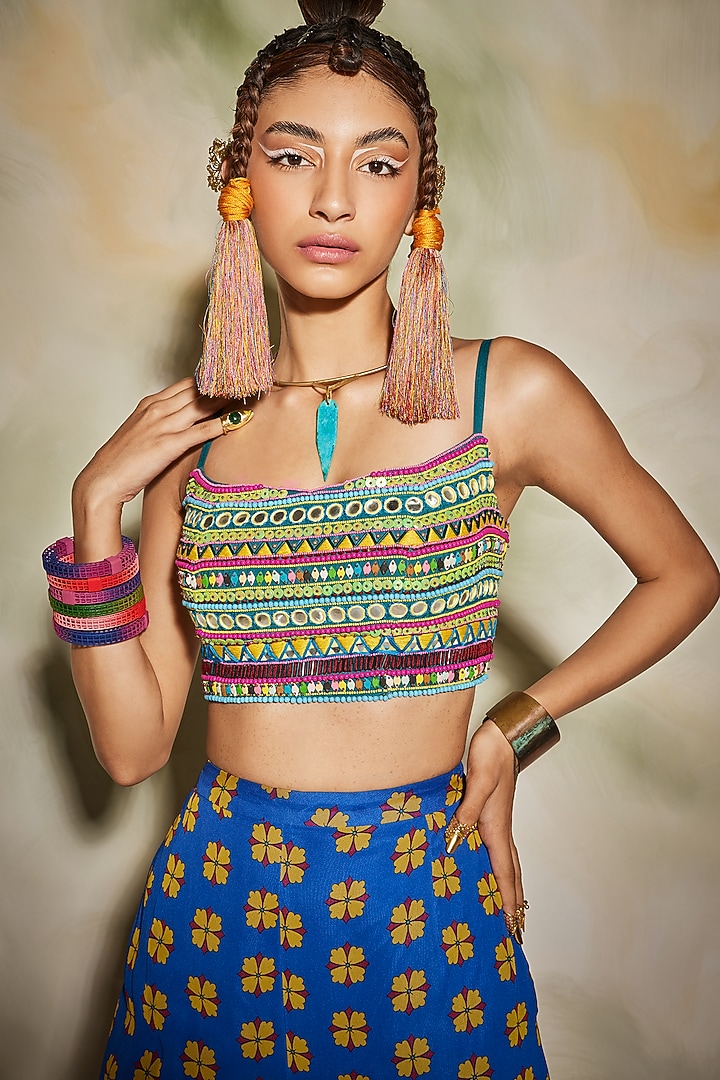 Blue Georgette Embroidered Gharara Set by DiyaRajvvir at Pernia's Pop Up Shop