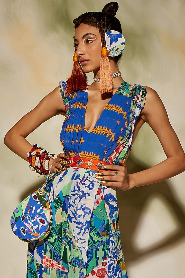 Blue Aztec Printed Jumpsuit by DiyaRajvvir at Pernia's Pop Up Shop