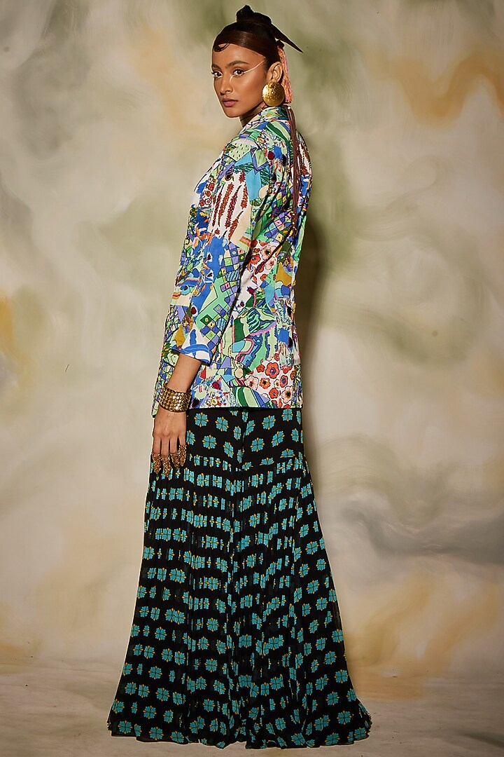 White & Blue Georgette Printed Gharara Set by DiyaRajvvir at Pernia's Pop Up Shop