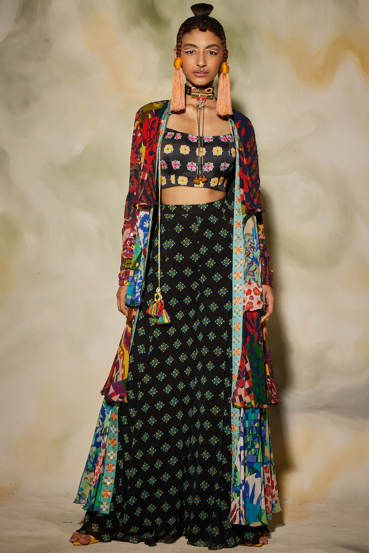 Multi-Colored Printed Cape Set by DiyaRajvvir at Pernia's Pop Up Shop