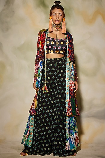 Multi-Colored Printed Cape Set by DiyaRajvvir at Pernia's Pop Up Shop