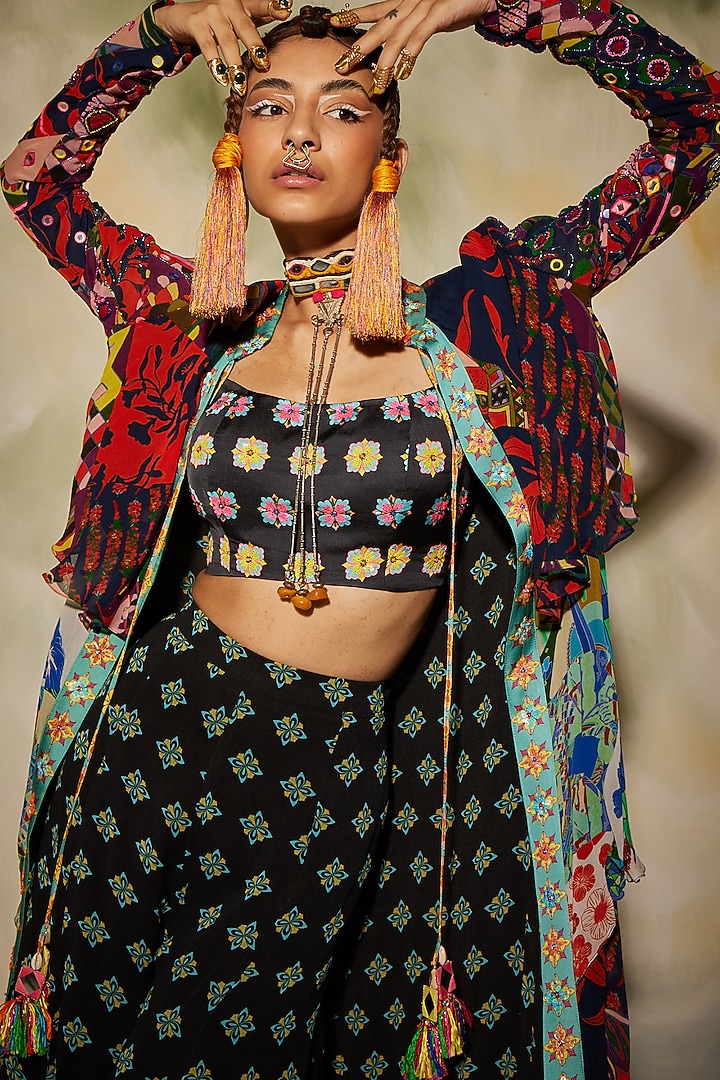 Multi-Colored Printed Cape Set by DiyaRajvvir at Pernia's Pop Up Shop