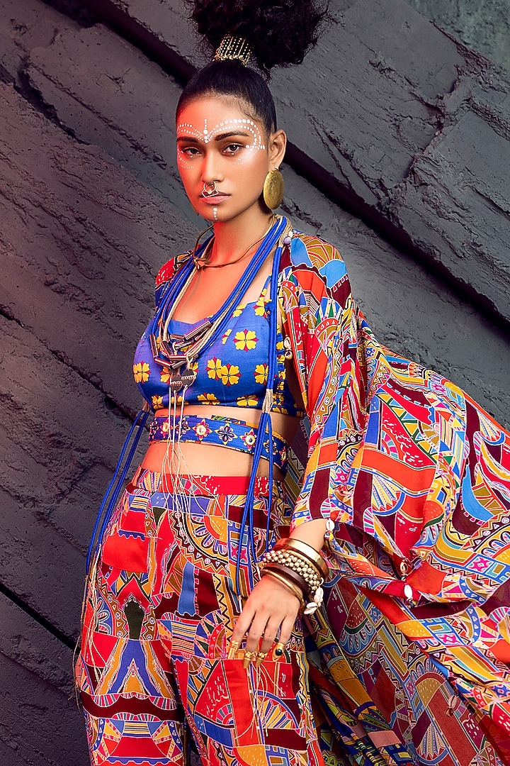 Orange Printed Cape Set by DiyaRajvvir at Pernia's Pop Up Shop