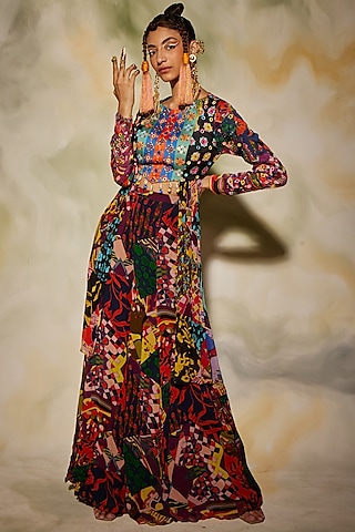 Multi-Colored Printed Sharara Set by DiyaRajvvir