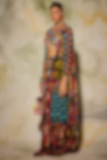 Multi-Colored Georgette & Modal Block Printed Gharara Saree Set by DiyaRajvvir