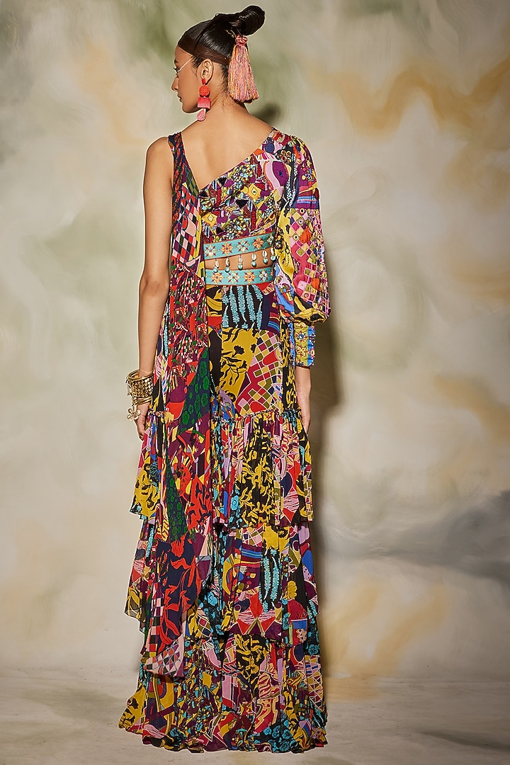 Multi-Colored Modal & Georgette Aztec Printed Layered Pant Set by DiyaRajvvir at Pernia's Pop Up Shop
