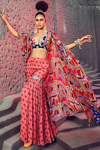 Pink Embroidered Gharara Set by DiyaRajvvir at Pernia's Pop Up Shop