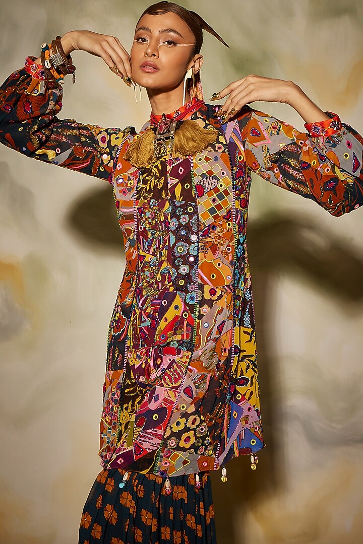 Multi-Colored Printed & Embroidered Kurta Set by DiyaRajvvir at Pernia's Pop Up Shop