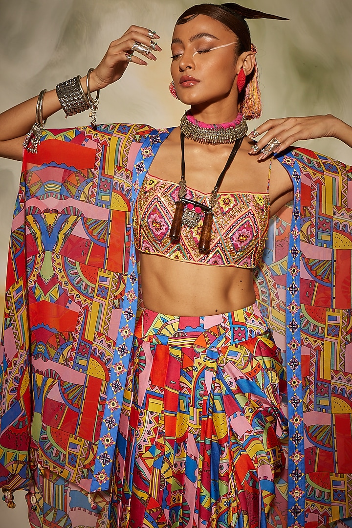 Multi-Colored Printed Dhoti Skirt Set by DiyaRajvvir at Pernia's Pop Up Shop
