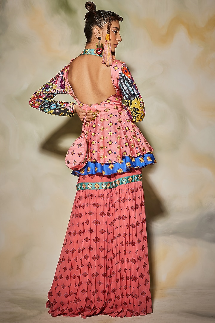 Peach Printed & Embroidered Gharara Set by DiyaRajvvir at Pernia's Pop Up Shop