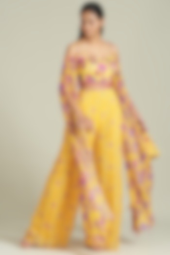 Yellow Modal & Georgette Printed Sharara Set by DiyaRajvvir at Pernia's Pop Up Shop